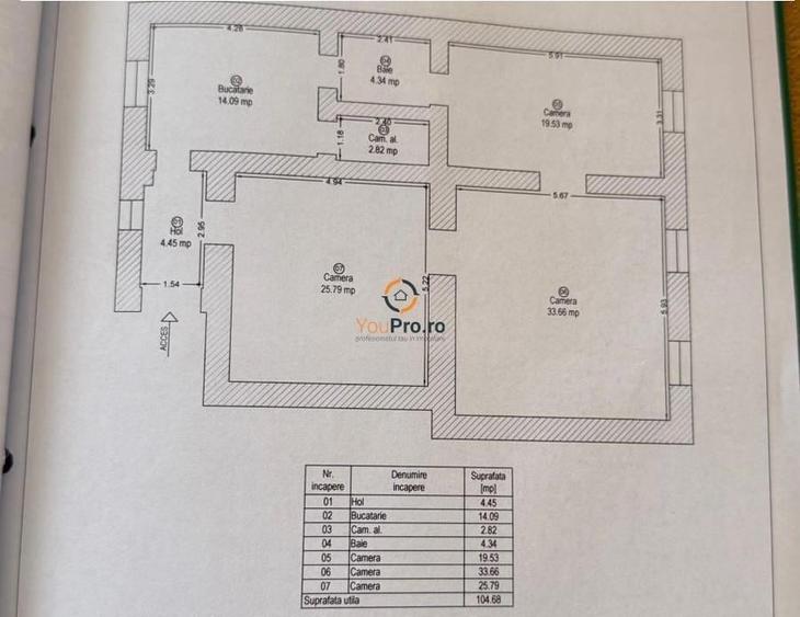 Apartament cu 3 camere decomandat în Central