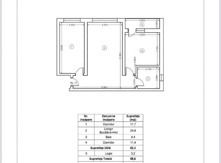 Apartament cu 3 camere semidecomandat în Ipotești