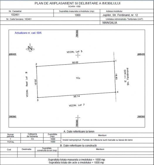 Teren Construcții intravilan de 1000 mp, în Jupiter