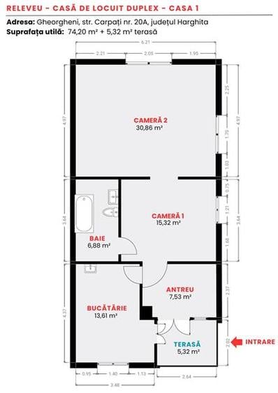Duplex cu 4 camere cu Canalizare în Central