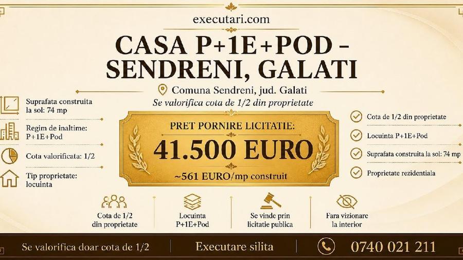 Casă individuală cu 2 camere cu Teren 74 Mp în Șendreni