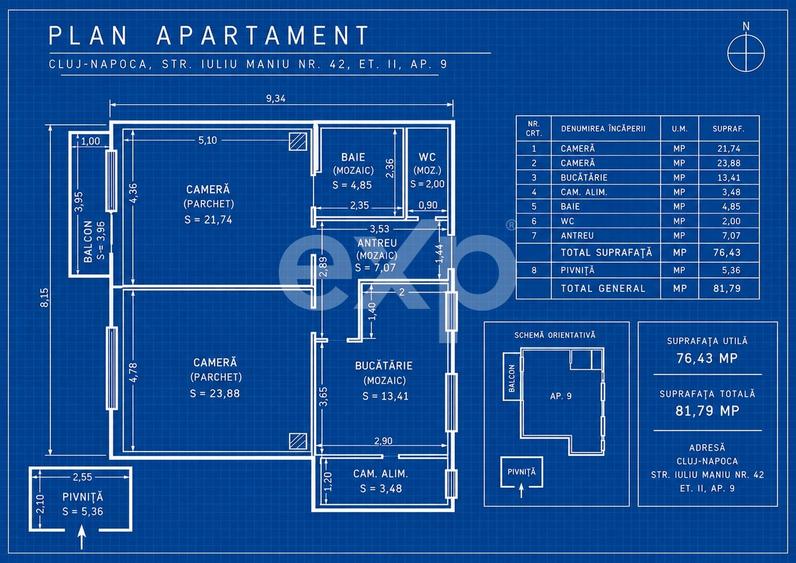 Apartament cu 2 camere decomandat în Central