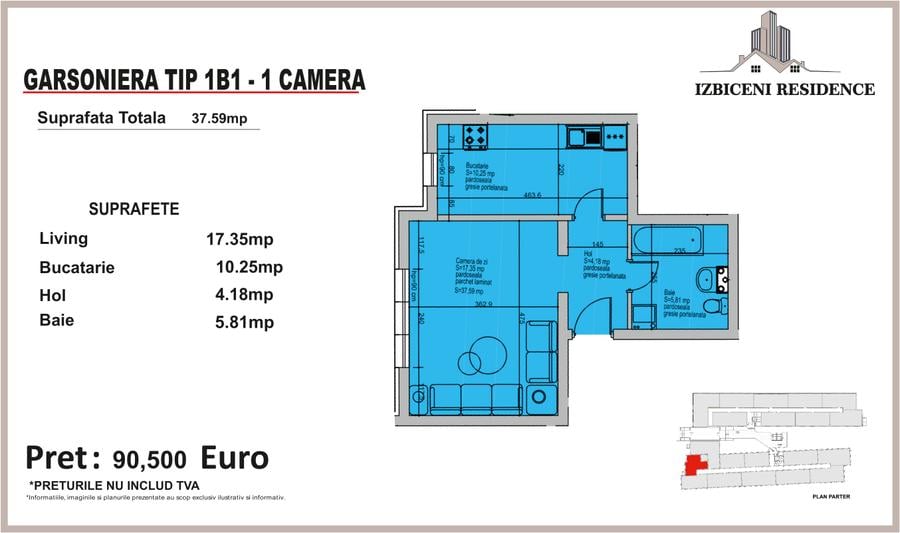 Garsonieră decomandată în Bucureștii Noi