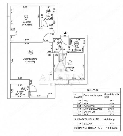 Apartament cu 3 camere semidecomandat în Soarelui