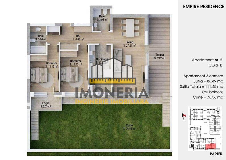 Apartament cu 3 camere decomandat în 1 Decembrie 1918