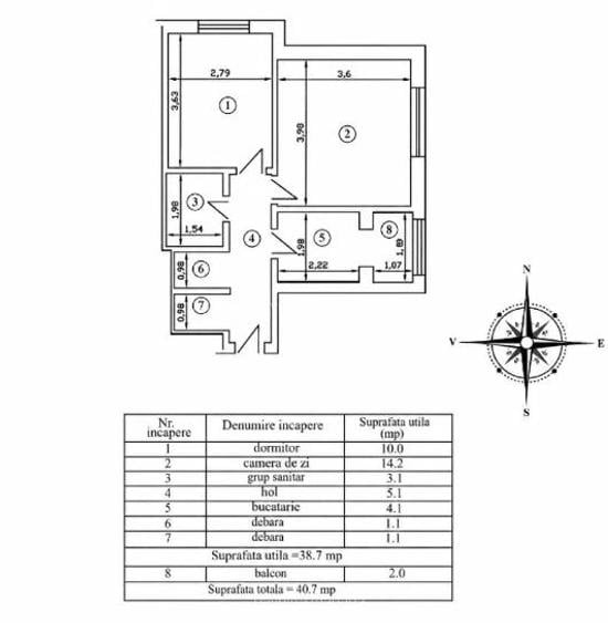 Apartament cu 2 camere decomandat, mobilat în Hala Centrală