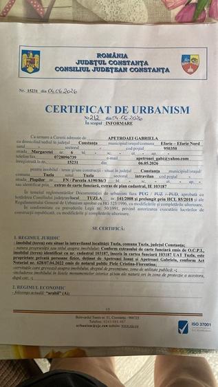 Teren 1000mp intravilan Tuzla, - 2