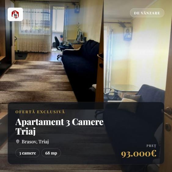 Apartament cu 3 camere decomandat în Triaj