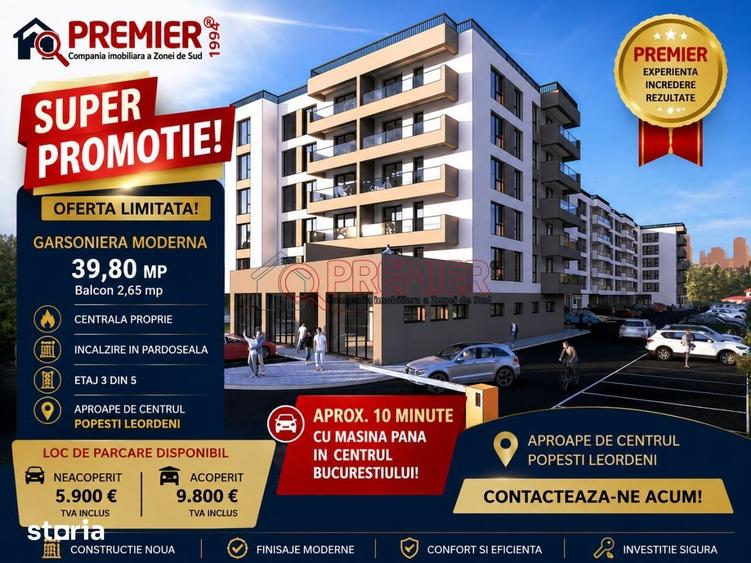 Garsoniera moderna centru Popesti-Leordeni | 39,80 mp | Etaj 3 | - 1
