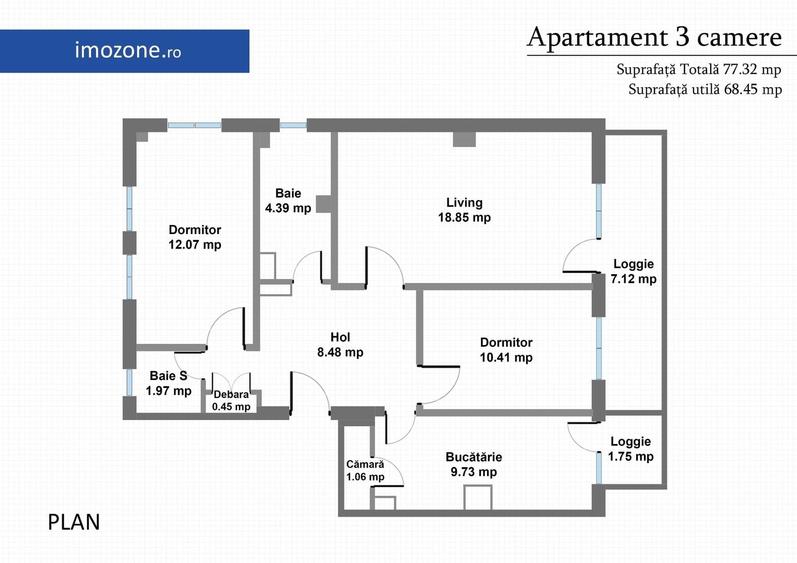 Apartament cu 3 camere decomandat în Dristor