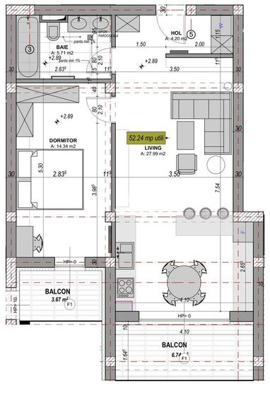 Apartament cu 2 camere semidecomandat în Exterior Vest