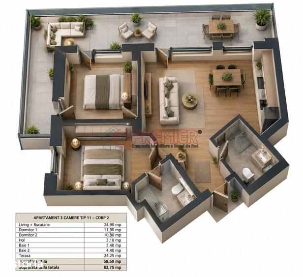 Apartament cu 3 camere în Metalurgiei