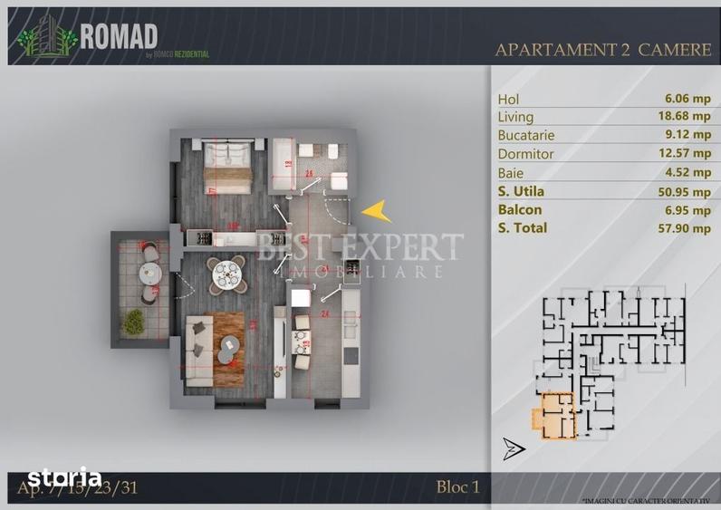 Apartament cu 2 camere decomandat în Industriilor