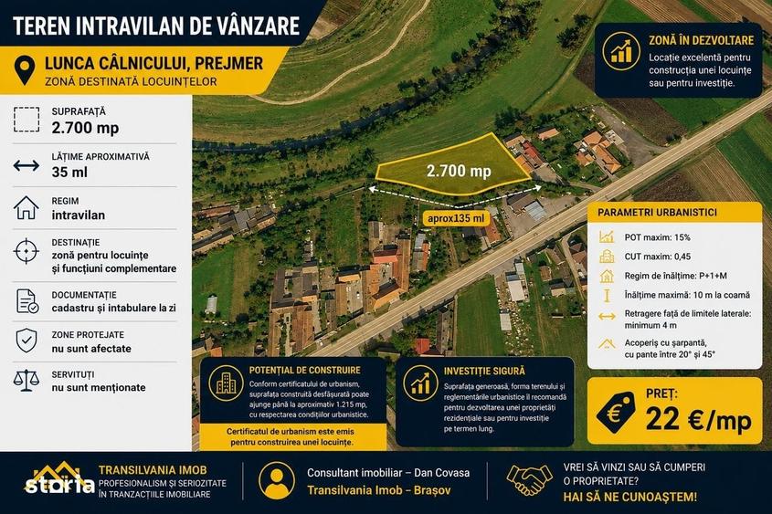 Teren intravilan 2.700 mp Lunca Calnicului, Prejmer | 22 /mp - 2