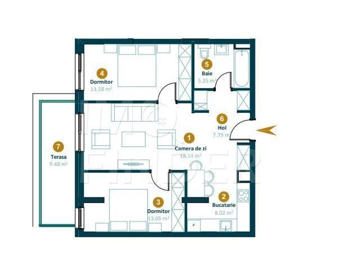 Apartament cu 3 camere în Între Lacuri