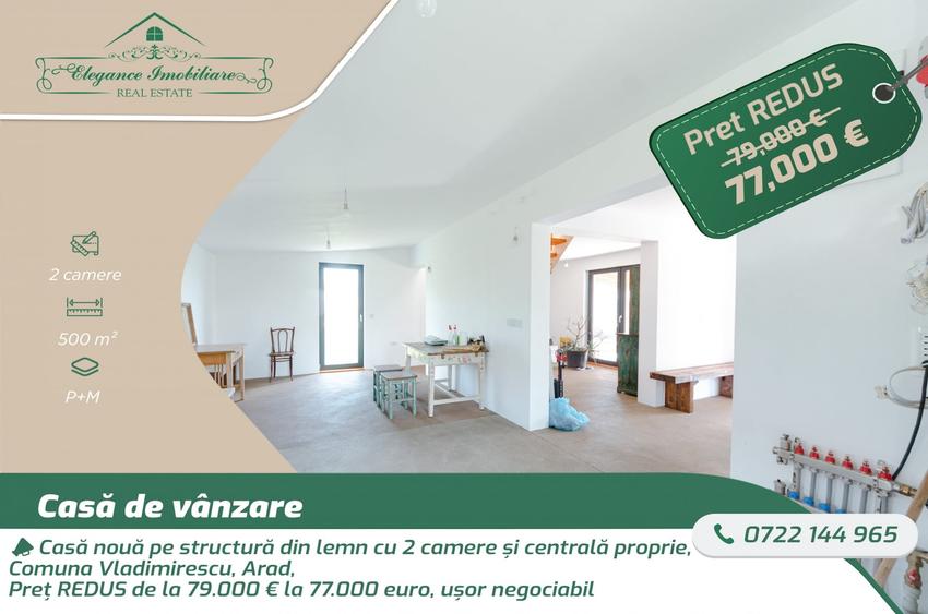 Casă individuală cu 2 camere cu Teren 500 Mp în Vladimirescu