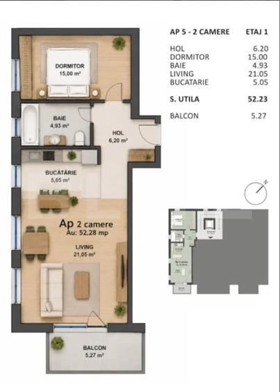 Apartament cu 2 camere semidecomandat în Central
