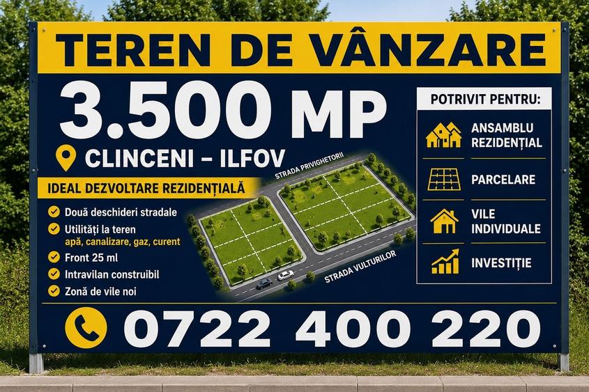 Teren Construcții intravilan de 3500 mp, în Clinceni