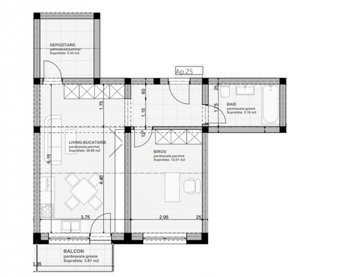 Apartament cu 2 camere semidecomandat în Sânpetru