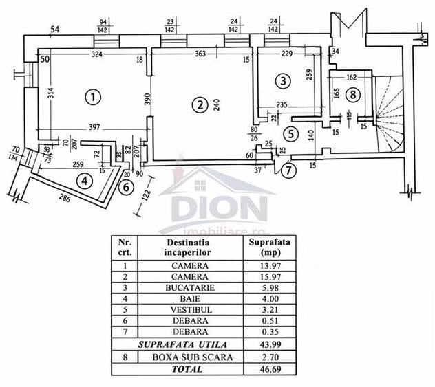 Apartament cu 2 camere semidecomandat, mobilat în Moșilor