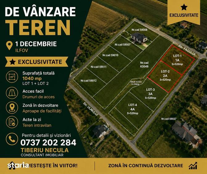 Teren de 1040 mp, în 1 Decembrie
