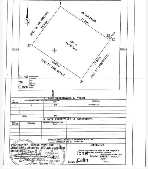 Teren Construcții intravilan de 375 mp, în Dobreni