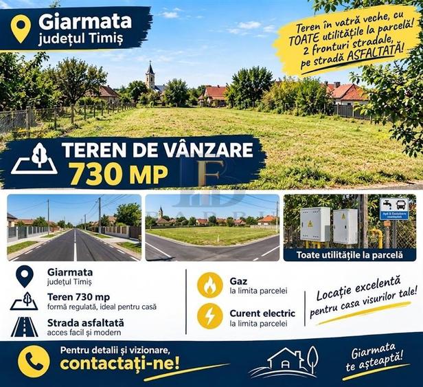 Teren Construcții intravilan de 735 mp, în Giarmata