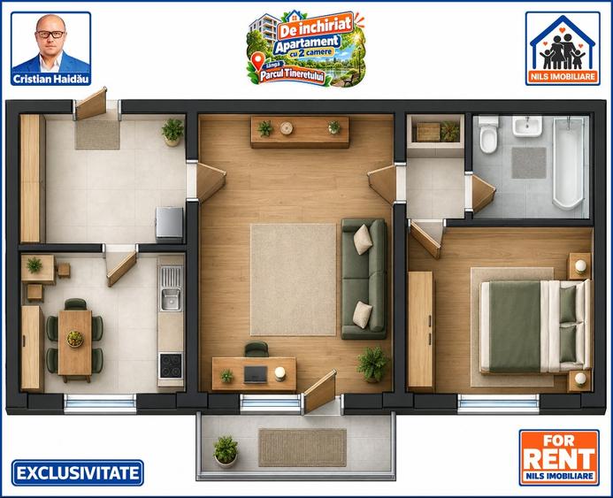 Apartament cu 2 camere semidecomandat în Tineretului