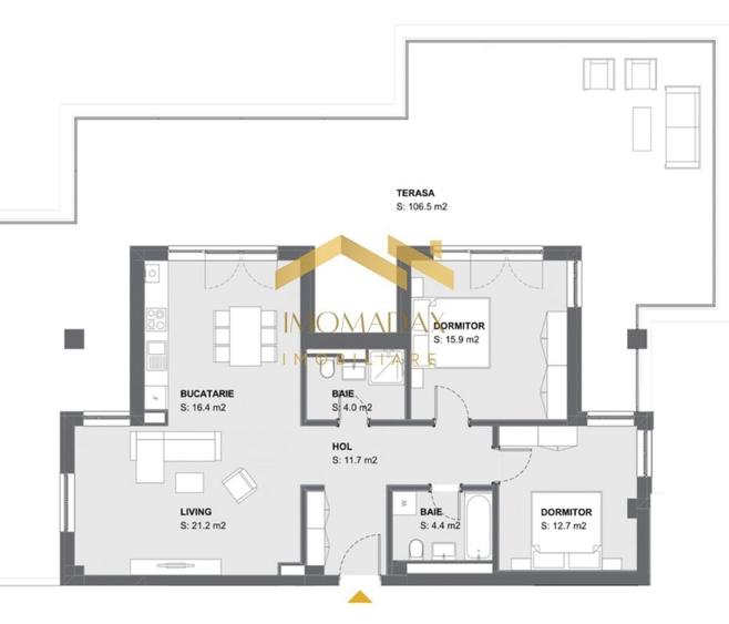 Penthouse cu 3 camere decomandat în Aradului