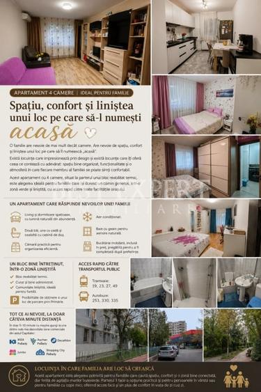 Apartament cu 4 camere decomandat, mobilat în Theodor Pallady
