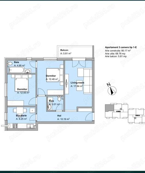 Apartament cu 3 camere decomandat în Dobroești
