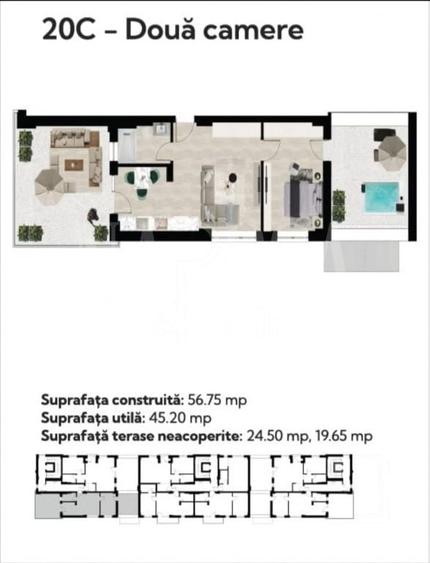 Apartament cu 2 camere semidecomandat în Băile Felix