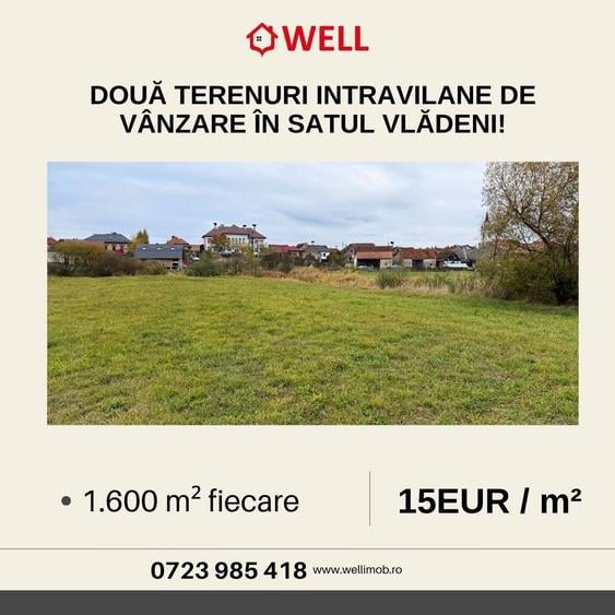 Teren intravilan de 3200 mp, în Vlădeni