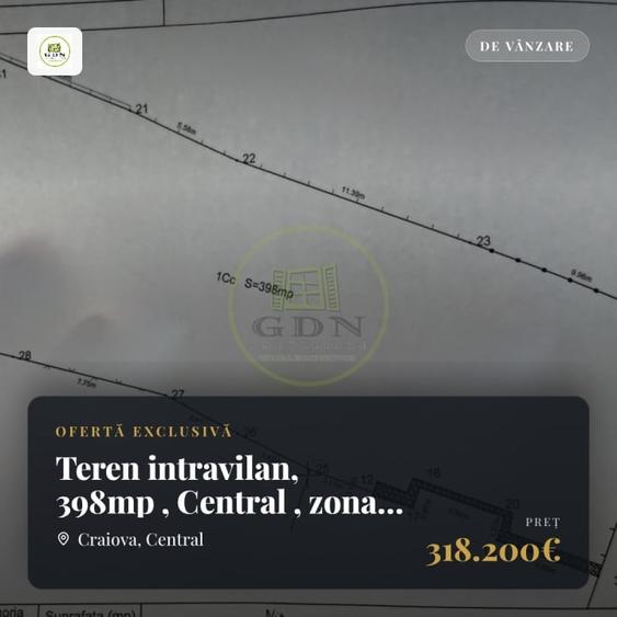 Teren Construcții intravilan de 398 mp, în Central