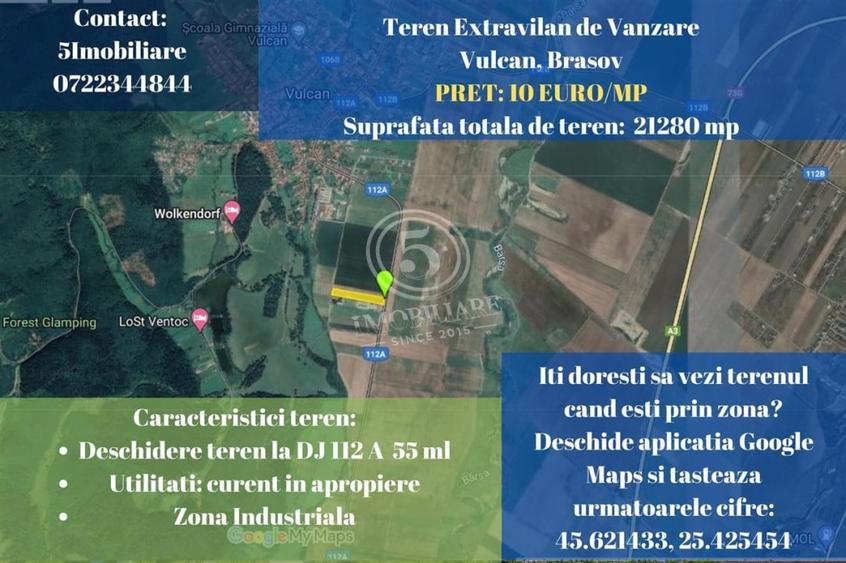 Teren Construcții extravilan de 21280 mp, în Vulcan