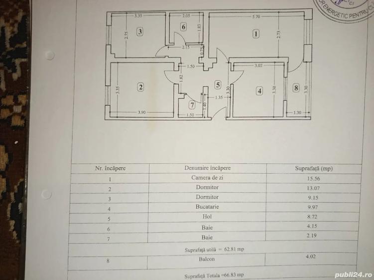 Apartament cu 3 camere decomandat în Central