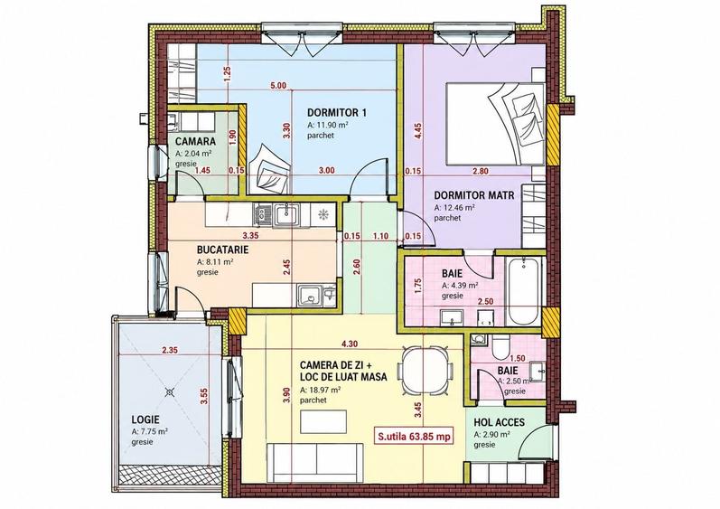 Apartament cu 3 camere semidecomandat, mobilat în Florești