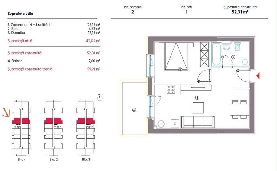 Apartament cu 2 camere în Theodor Pallady