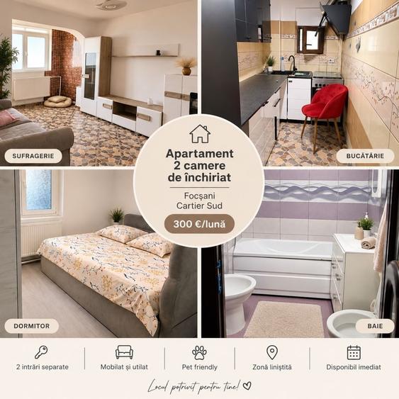Apartament 2 camere de inchiriat- Focsani, cartier Sud - 1