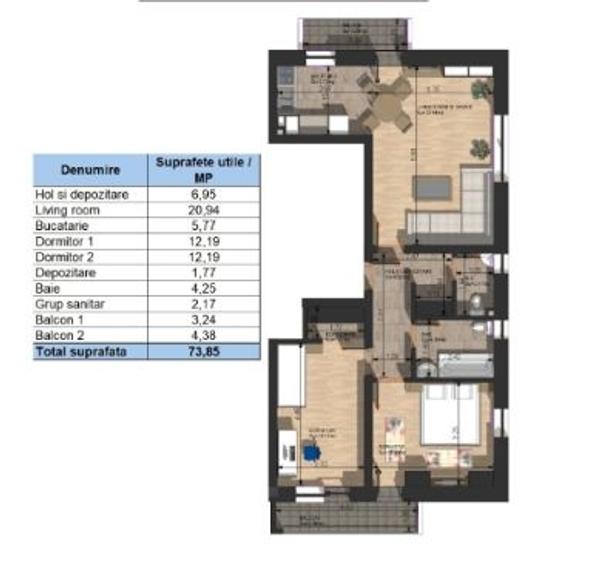 Apartament cu 3 camere în Câmpulung Muscel