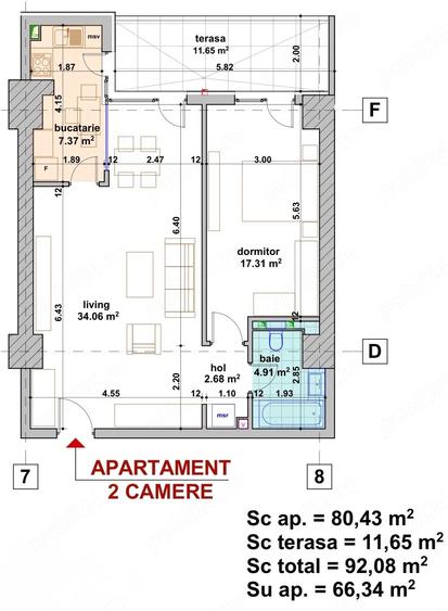 Apartament cu 2 camere semidecomandat în Lujerului