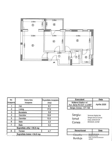 Apartament cu 3 camere în Central