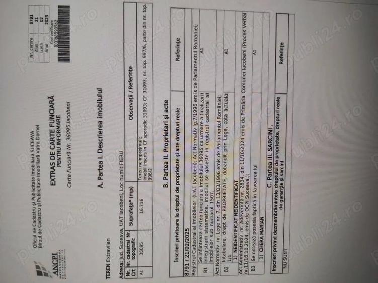 Teren de 16716 mp, în Iacobeni