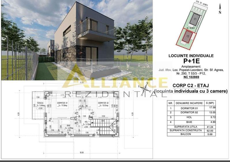 Casă individuală cu 3 camere decomandat cu Canalizare în Central