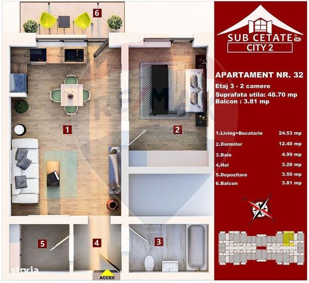 Apartament cu 2 camere în Sânpetru
