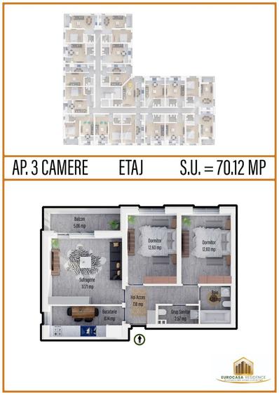Apartament cu 3 camere decomandat în Militari