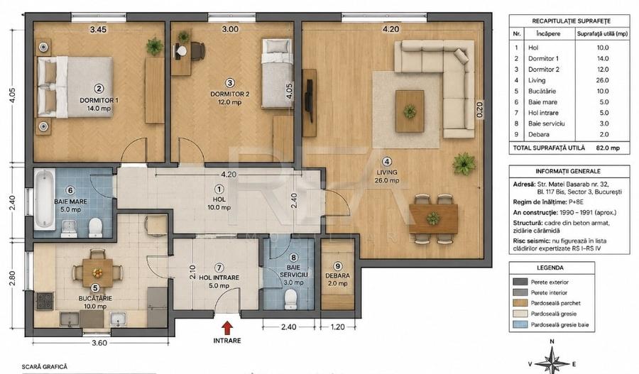 3 Camere Unirii Decebal 82 mp Premium ⭐ - 33