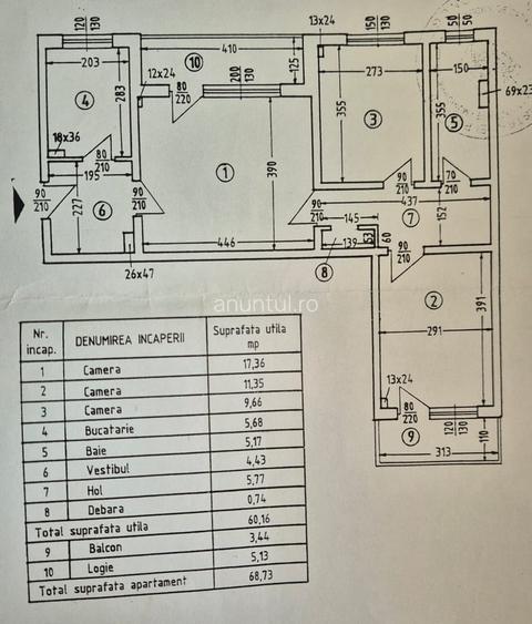 Apartament cu 3 camere în Dristor