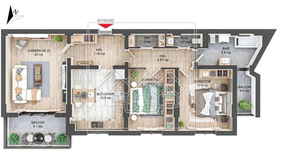 Apartament cu 3 camere decomandat în Hipodrom 4