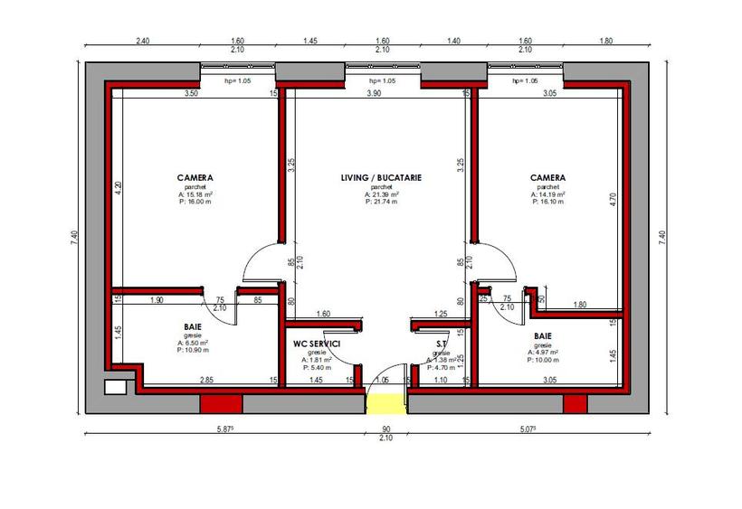 Apartament cu 3 camere semidecomandat în Central